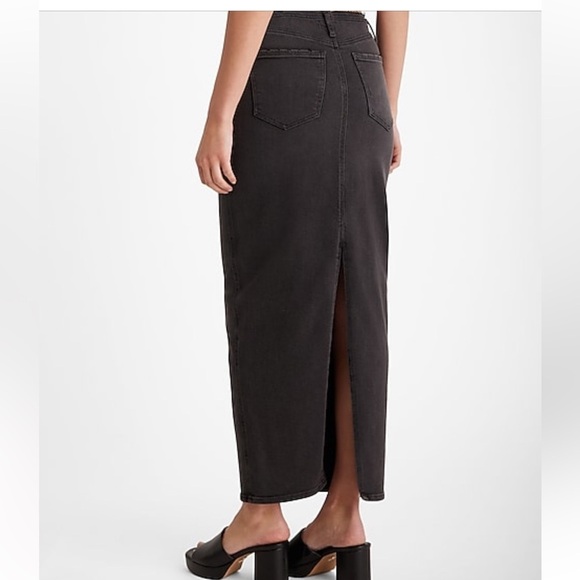 Raw hem waist - high Waisted Black Denim Maxi Skirt with Back Slit - Size 2 NWT - Picture 13 of 15